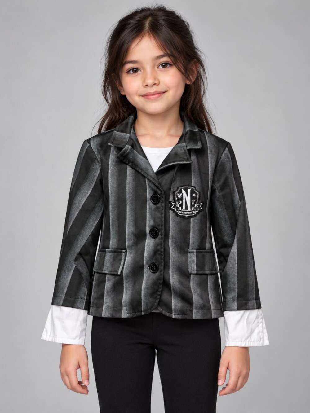 Rubies Wednesday Nevermore Academy Kids Striped Costume Jacket Crest Goth